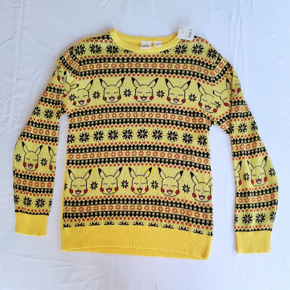 NWT XL Pokemon Pikachu Holiday Fair Isle Yellow Pullover Sweater